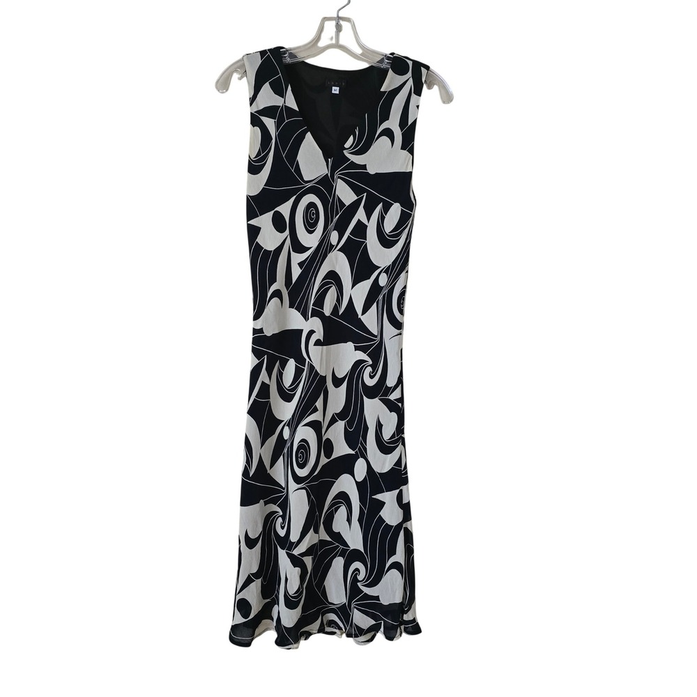 Lapis Womens Black White Abstract Swirl Print V-Neck Sleeveless Midi Dress M